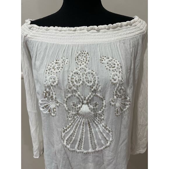 Lilly Pulitzer Women’s White Off The Shoulder‎ Beaded Embellished Top Size XS - Picture 1 of 6